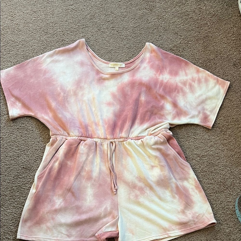 Madden Girl Pink and Cream Tie-Dye Romper